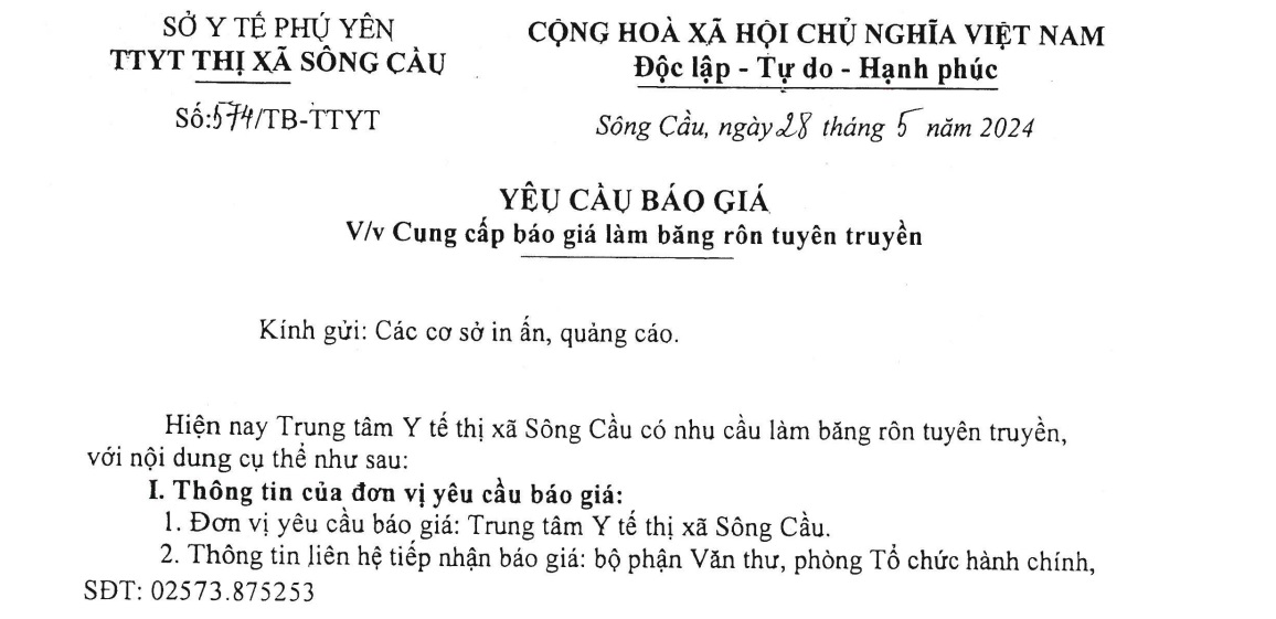 Yêu cầu cung cấp báo giá làm băng rôn tuyên truyền